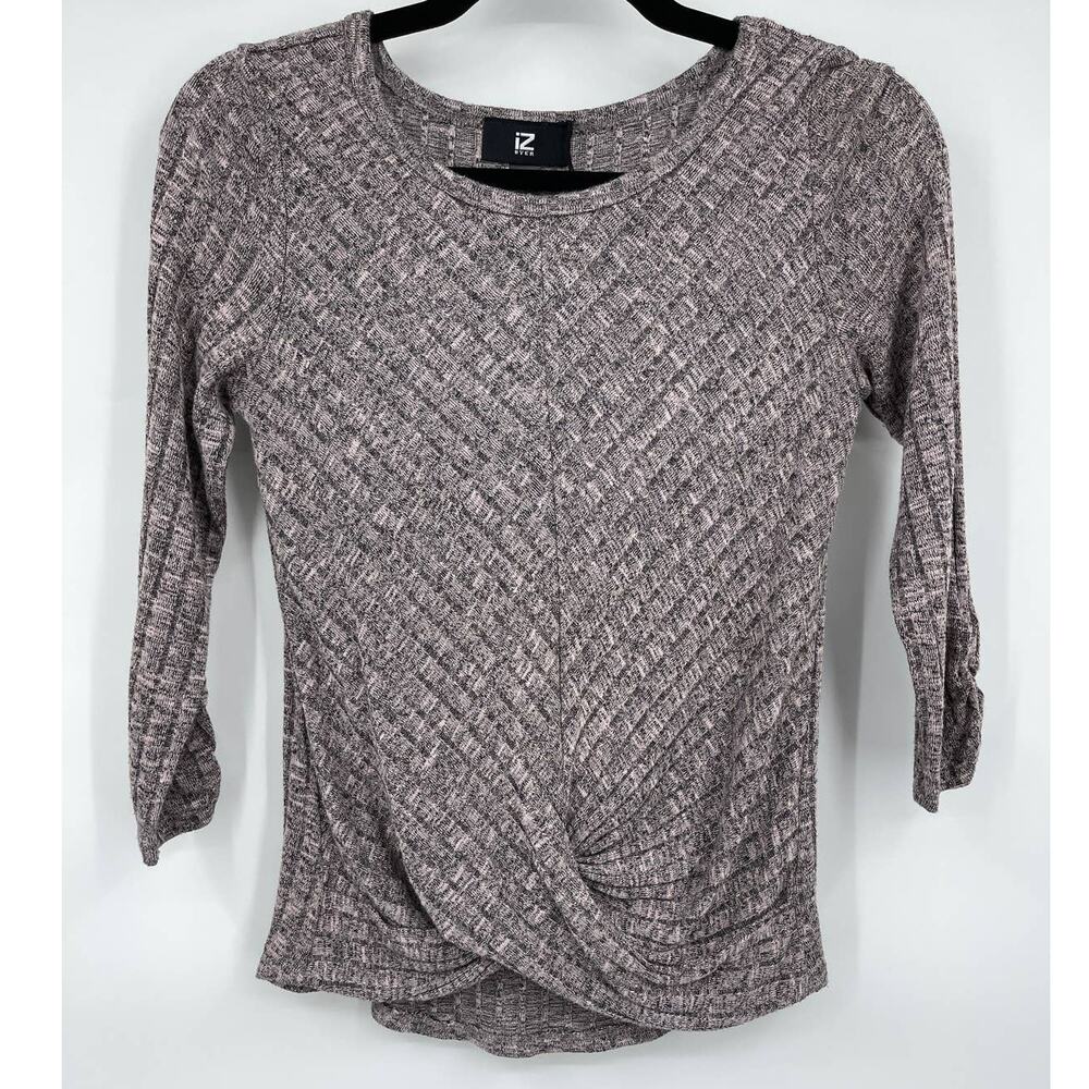 IZ Byer Gray Twist Front Knot Blouse Top Ribbed 3/4 Sleeve Shirt Size XS Womens